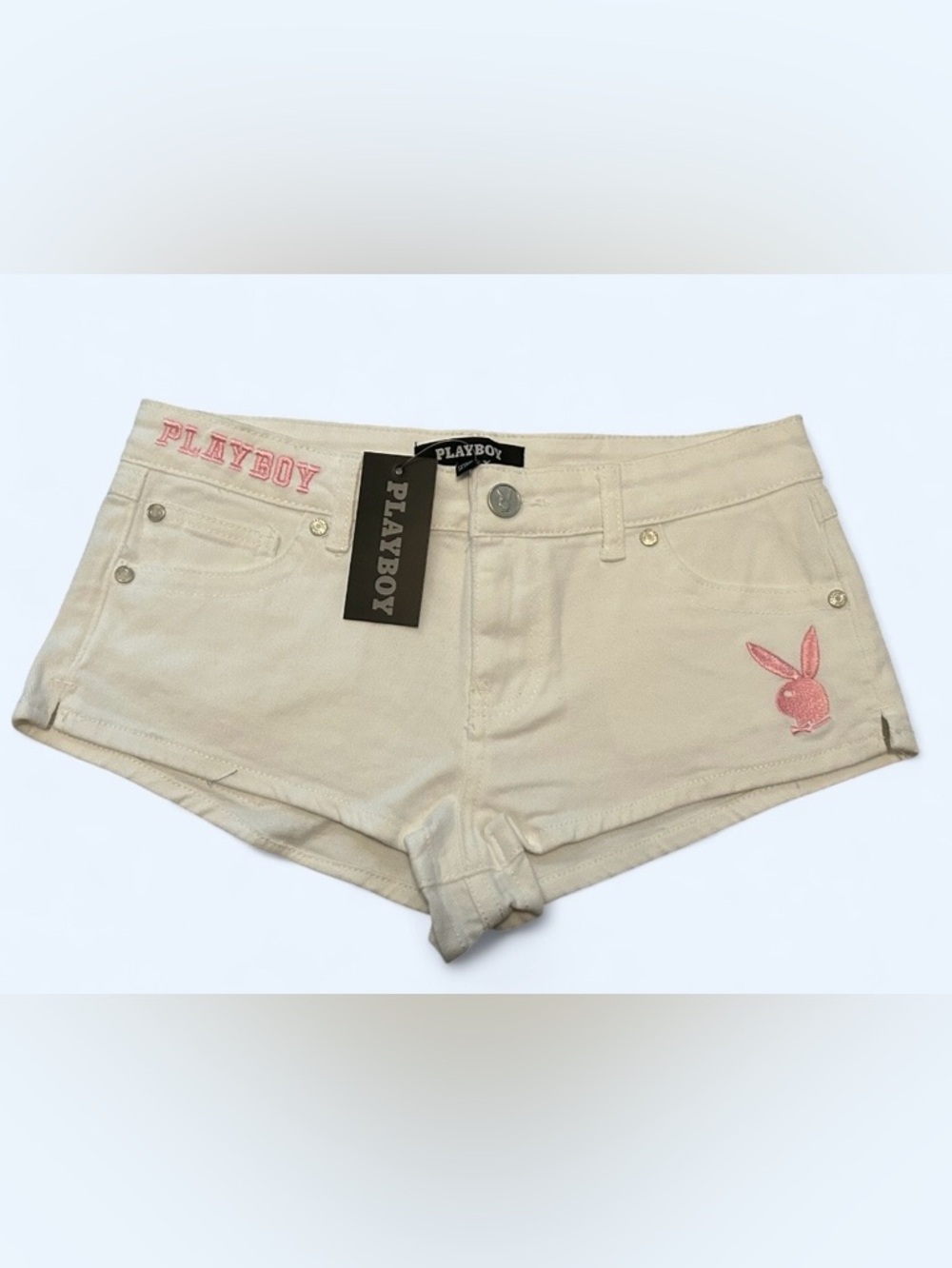 Playboy Y2K White Logo Denim Shorts - Size 5 NWT
